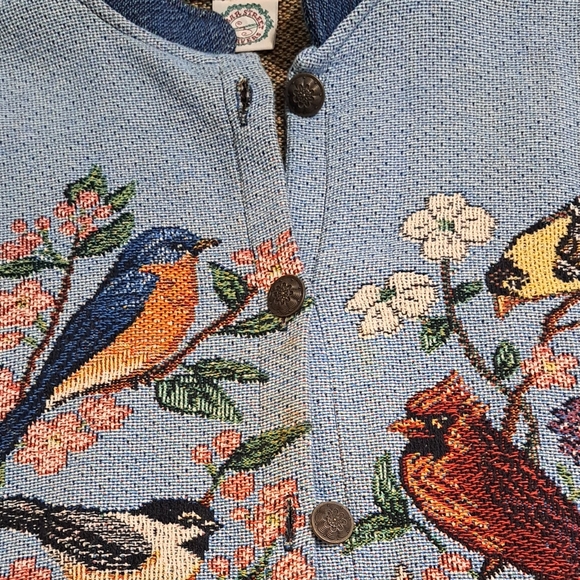 vintage Sugar Street Weavers tapestry jacket Spring Birds cherry Blossom - Picture 3 of 5